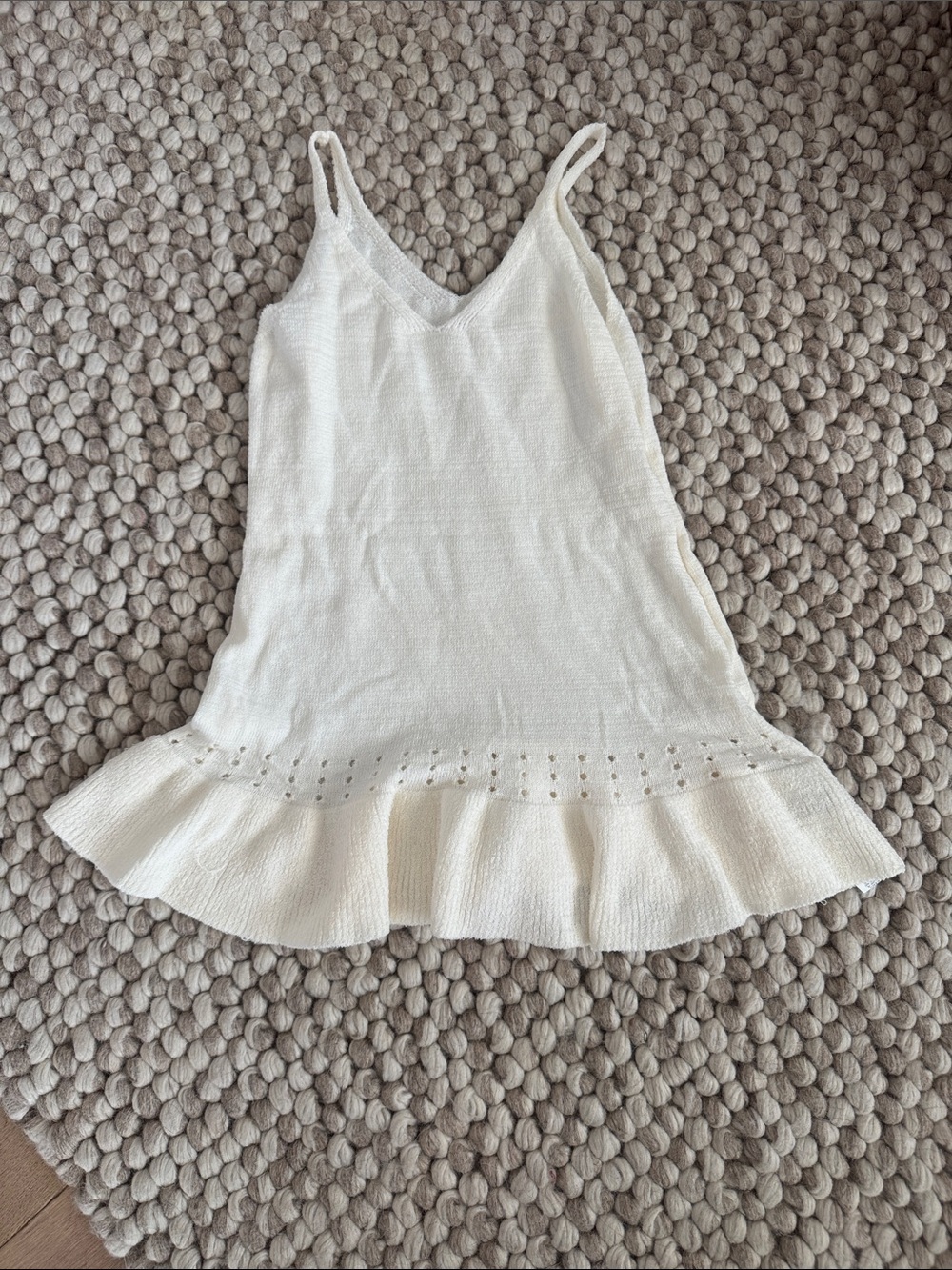 White Knit Ruffle Hem Tank Top